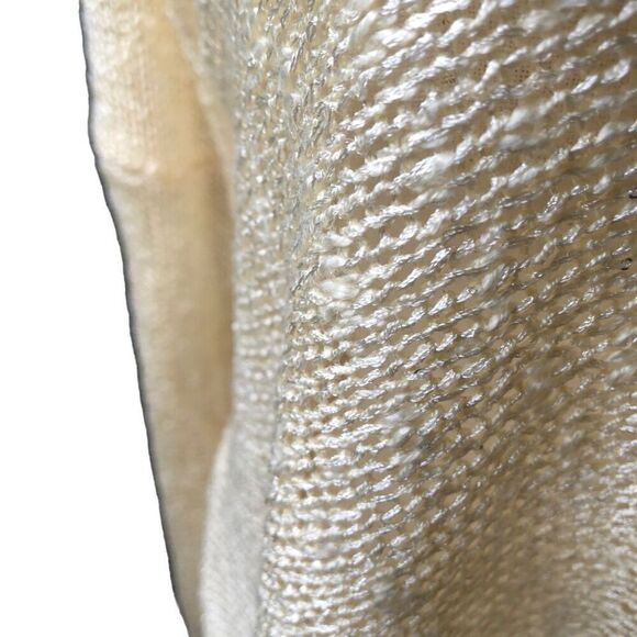 Ces Femme Womens Sweater M Ballet Neck Open Weave Shimmer Ivory Mini Bell Sleeve - Picture 4 of 8